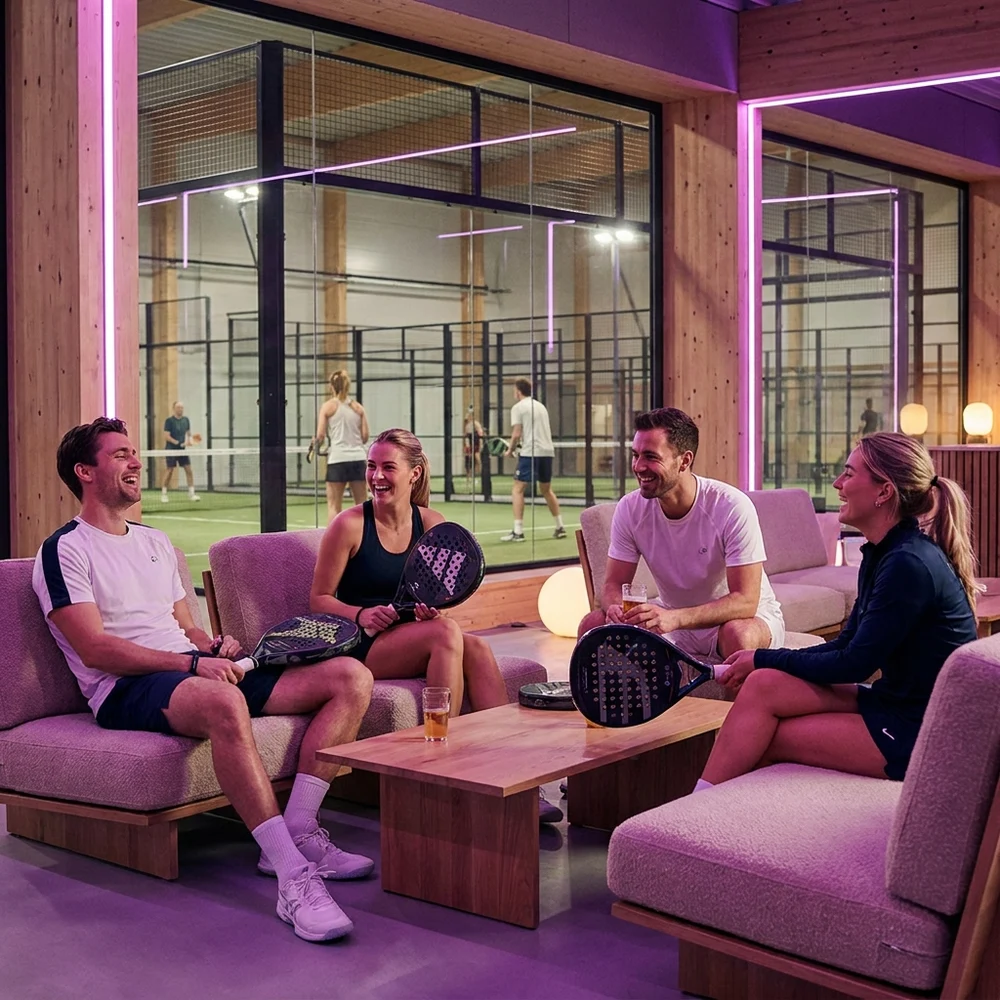 Spielerinnen und Spieler in der Lounge nach dem Match
