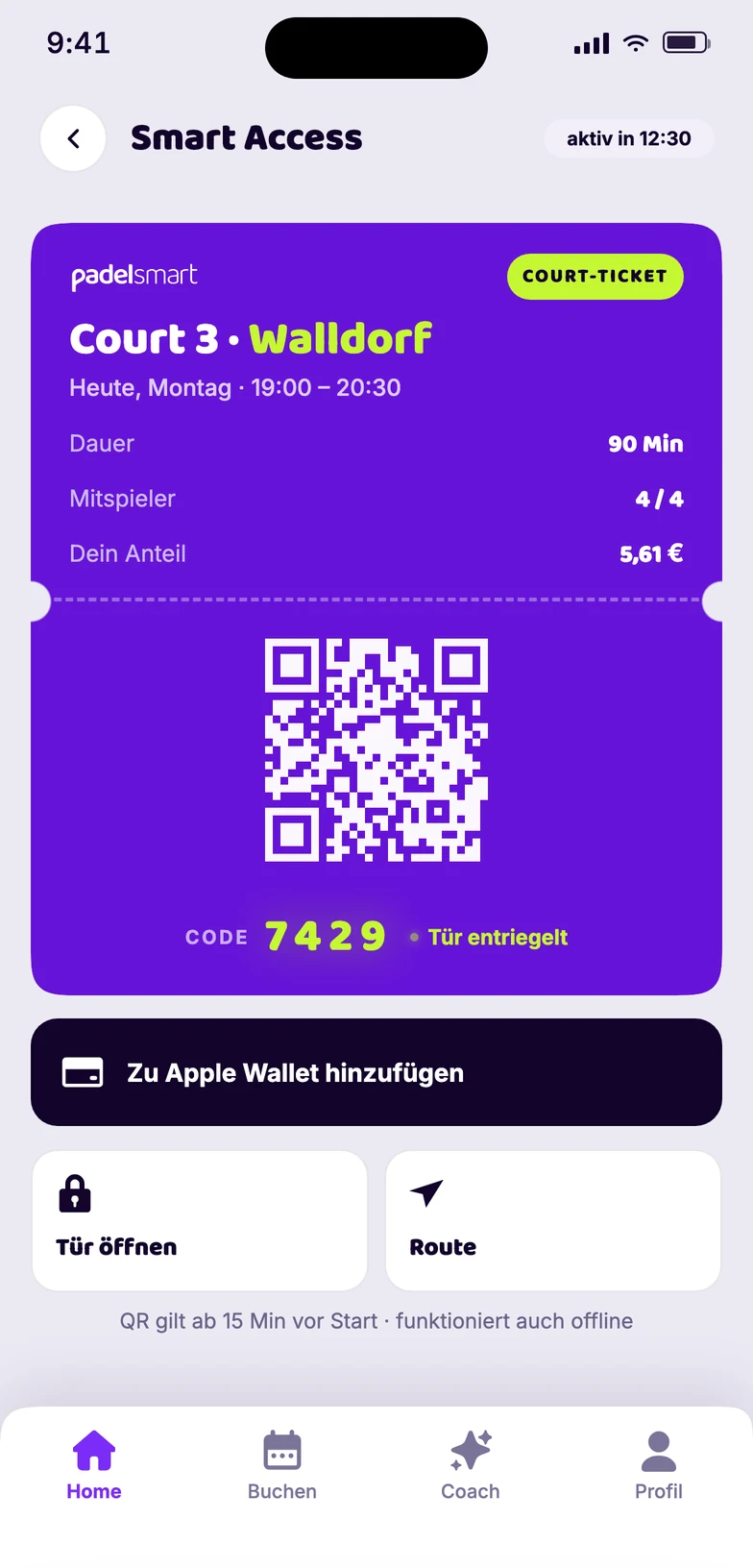 Smart Access: Court-Ticket mit QR-Code und Türöffner