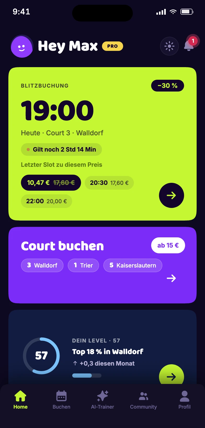 Blitzbuchung: freier Court in der naechsten Stunde