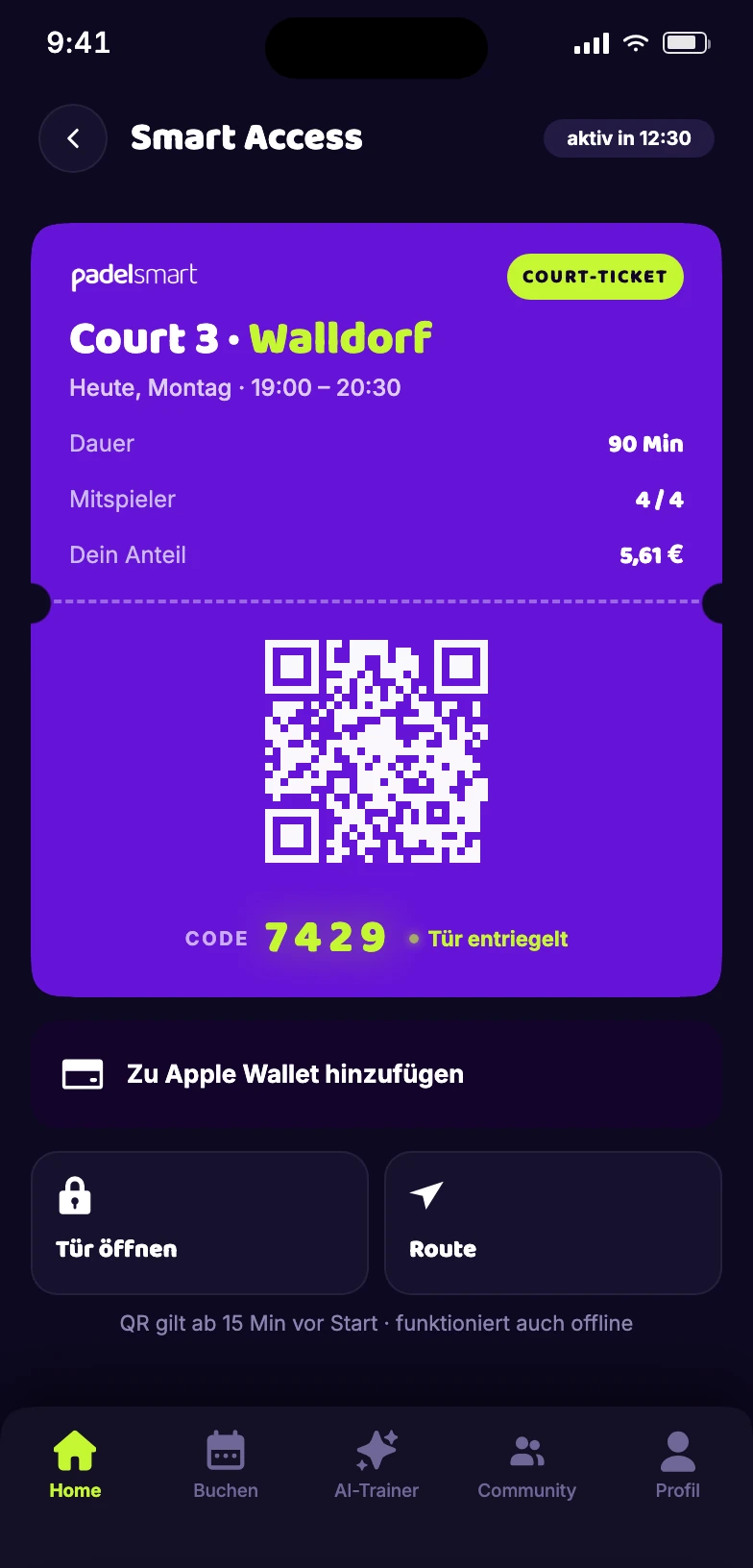 Smart Access: Court-Ticket mit QR-Code