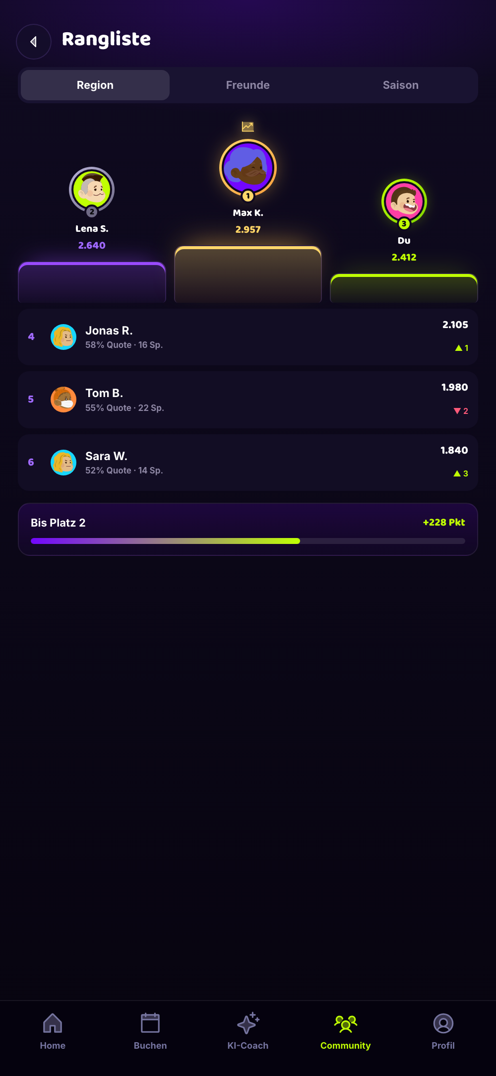 Rangliste-Screen der PadelSmart-App