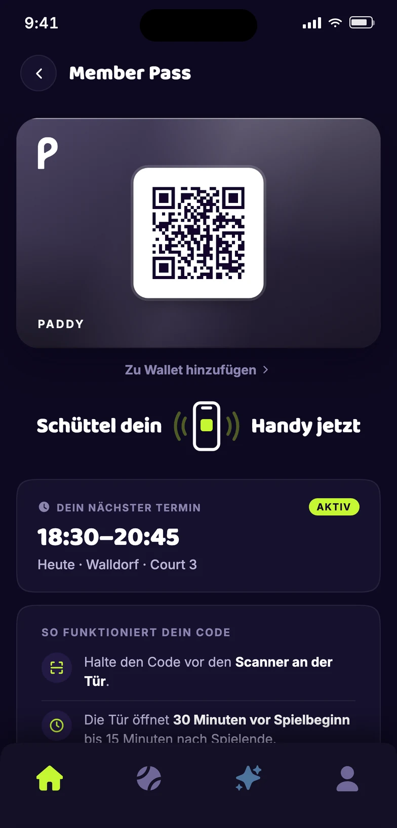 Member Pass: dein Code fuer die Tuer, ab 30 Minuten vor dem Spiel